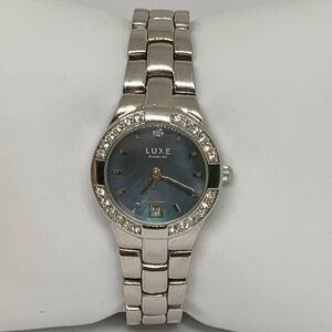 Luxe diamond women’s date quartz analog watch 25mm rhinestone 6.5” running